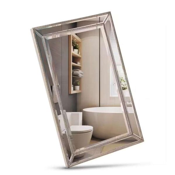 24 in. W x 36 in. H Framed Rectangular Beveled Edge Bathroom Vanity Mirror in Champagne silver